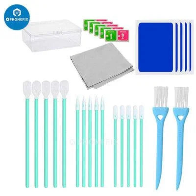 PHONEFIX multifunction cleaning brush kit for cell phones, earbuds, tablets, and laptops with various tool tips and brushes.