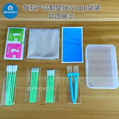 PHONEFIX multifunction cleaning brush toolkit for cell phones, earbuds, tablets, and laptops showing various brushes and cleaning tools.