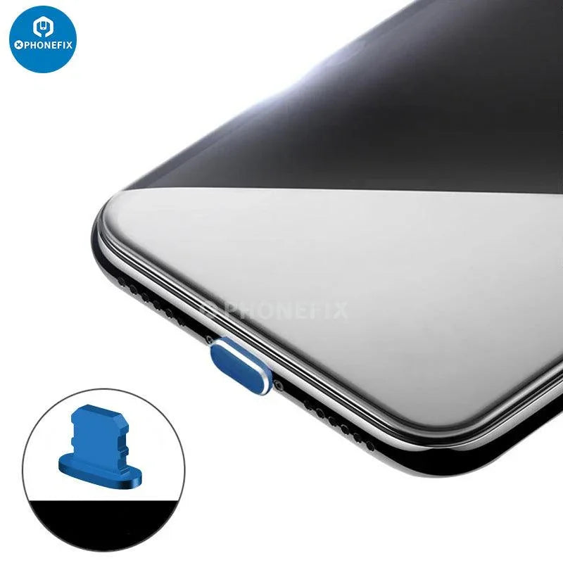 Aluminum alloy iPhone USB charging port dustproof cap by PHONEFIX, protects the charging port from dust and debris.