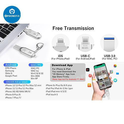 PHONEFIX 64GB to 1TB USB flash drive photo stick for iPhone and iPad, portable memory upgrade accessory.