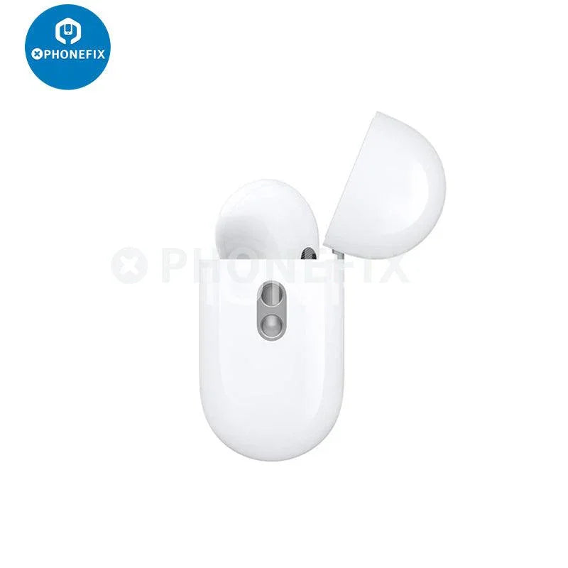 PhoneFIX AirPods Pro 2nd/3rd wireless earphones with MagSafe charging case, close-up view of sleek earbud and charging case.