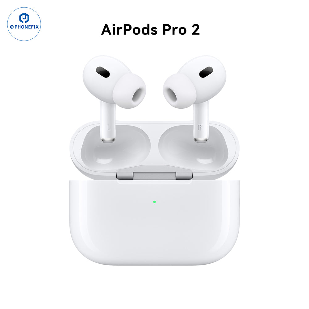 Wireless AirPods Pro 2nd/3rd generation with MagSafe charging case, shown with charging case and earbuds from PHONEFIX.