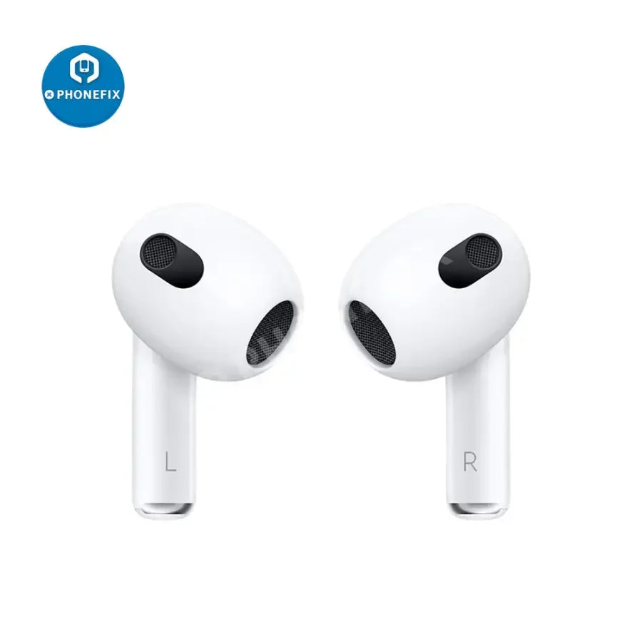 Wireless Bluetooth headphones with charging case for Apple AirPods by PHONEFIX, compact and sleek for on-the-go listening.