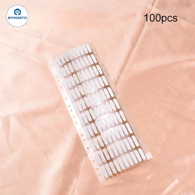Set of 100 PHONEFIX universal phone dustproof net speaker earpiece stickers for protecting audio ports and accessories.