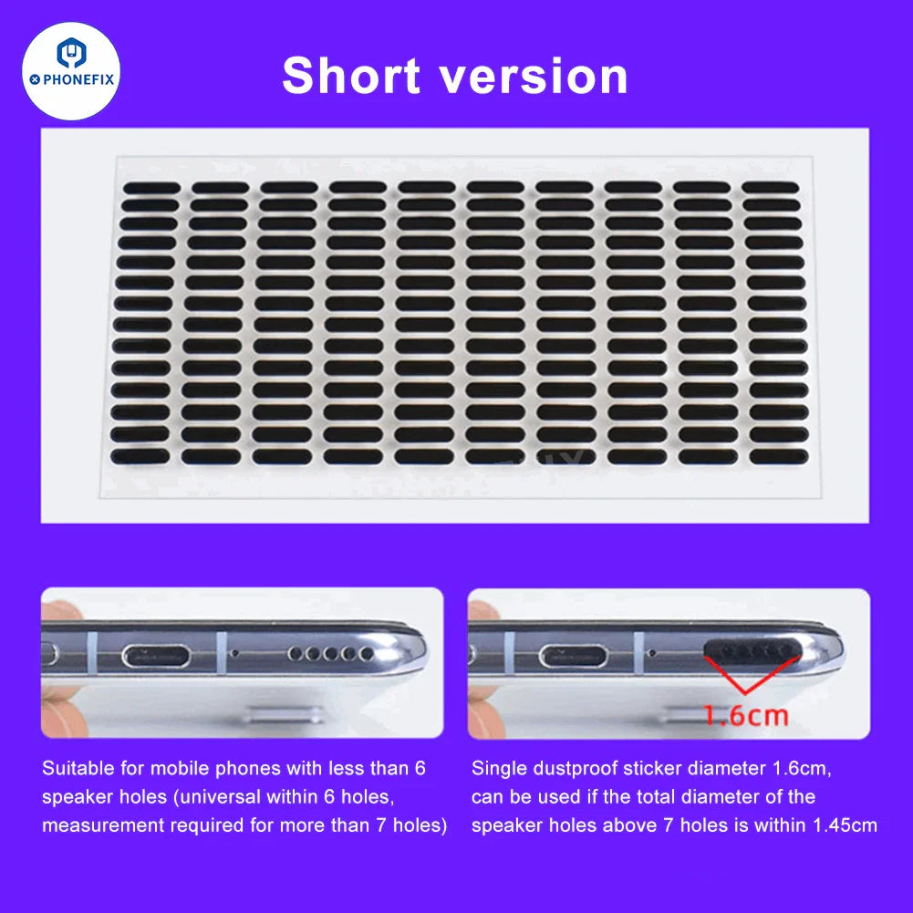 PhoneFIX universal dustproof net speaker earpiece sticker for phones, protects speaker openings from dust and debris.
