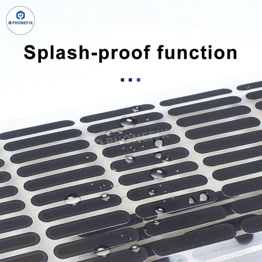 PHONEFIX universal phone dustproof net and speaker earpiece sticker, close-up of clear protective cover for phone accessories.