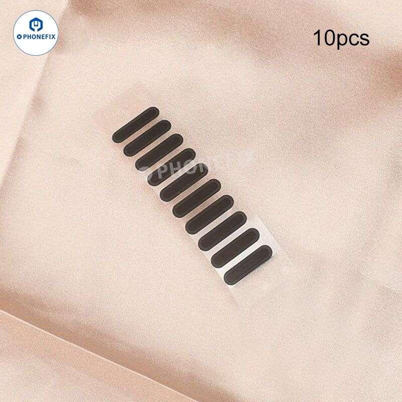 Set of 10 PHONEFIX universal phone dustproof net speaker and earpiece stickers for protection and dust prevention on smartphones.