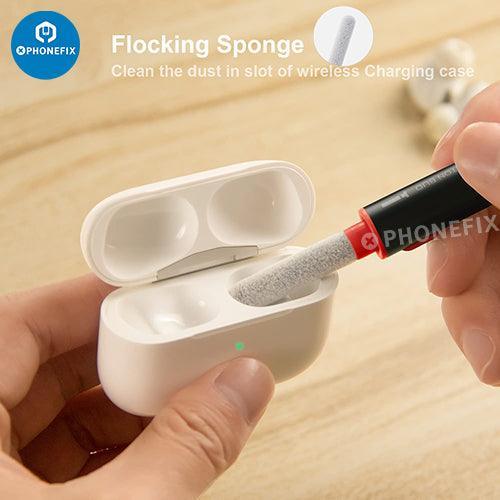 PHONEFIX Kit de nettoyage multifonction pour boîtier d'écouteurs Bluetooth AirPods, comprenant des brosses et des outils pour l'entretien de l'appareil.