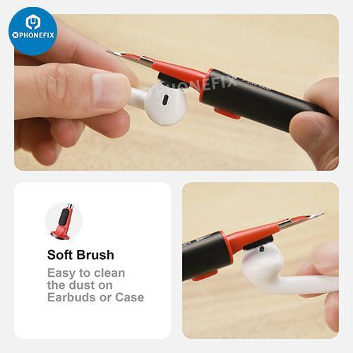 PHONEFIX Kit de nettoyage multifonction pour boîtier d'écouteurs Bluetooth AirPods, outils de nettoyage compacts pour l'entretien des écouteurs.