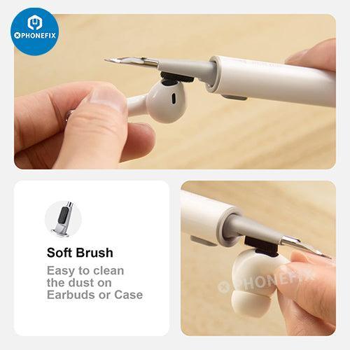 PHONEFIX Kit de nettoyage multifonction pour boîtier d'écouteurs Bluetooth AirPods, comprenant des brosses et des outils pour le nettoyage et l'entretien.