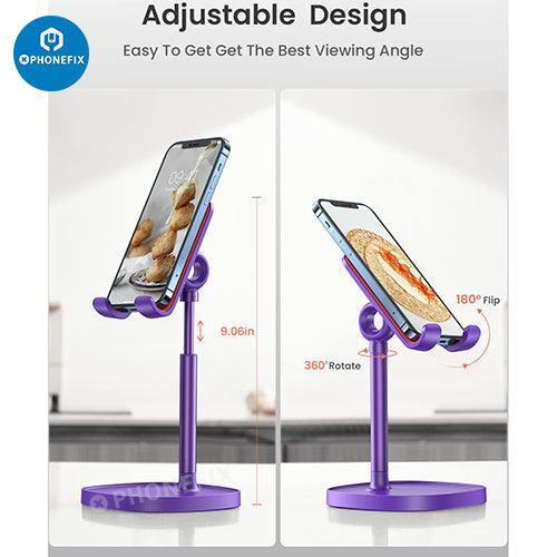 Blue multi-function adjustable metal stand holder for phones and tablets, designed for repair and hands-free viewing by PHONEFIX.