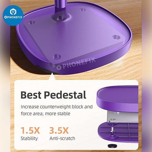 Blue PHONEFIX multi-function adjustable metal stand holder for phone and tablet repair, supporting various devices.