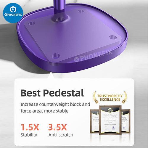 Blue PHONEFIX multi-function adjustable metal stand holder for phones and tablets, ideal for repair and viewing.