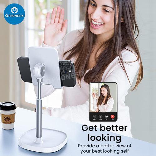 Blue multi-function adjustable metal stand holder for PHONEFIX phone and tablet repair accessories, supporting hands-free device use.