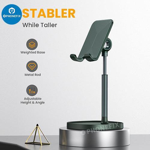 Blue PHONEFIX multi-function adjustable metal stand holder for phones and tablets, suitable for repair and viewing.