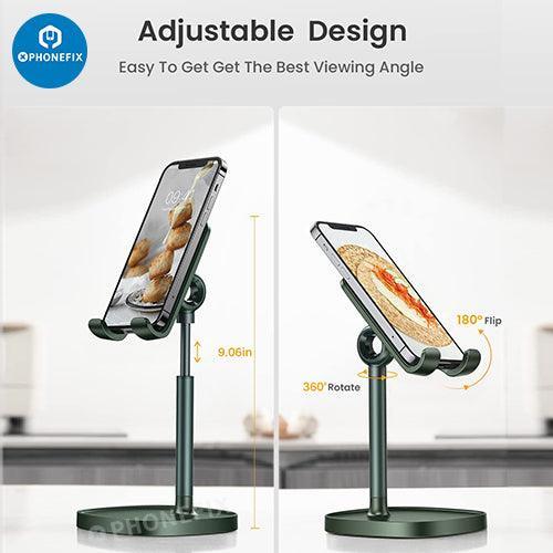 Blue PHONEFIX multi-function adjustable metal stand holder for phone and tablet repair, supporting various device angles.