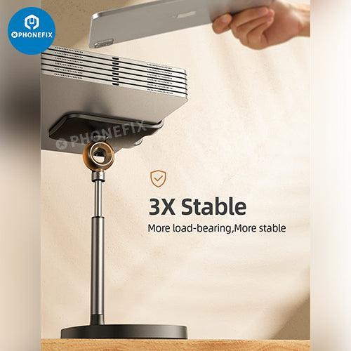 Blue multi-function adjustable metal stand holder for phones and tablets, designed by PHONEFIX for repair and display use.
