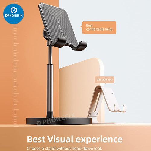 Blue PHONEFIX adjustable metal stand holder for phones and tablets, designed for repair and multi-function support.