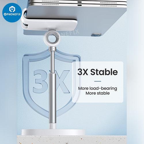 Blue PHONEFIX multi-function adjustable metal stand holder for phones and tablets, ideal for repair and display.