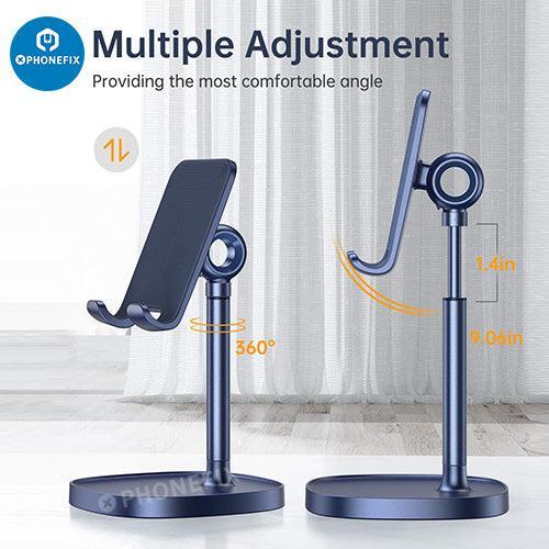 Blue PHONEFIX multi-function adjustable metal stand holder for phones and tablets, ideal for repair and viewing.