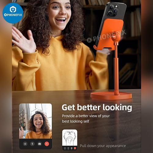 Blue multi-function adjustable metal stand holder for phone and tablet repair by PHONEFIX, supporting device viewing and stability.