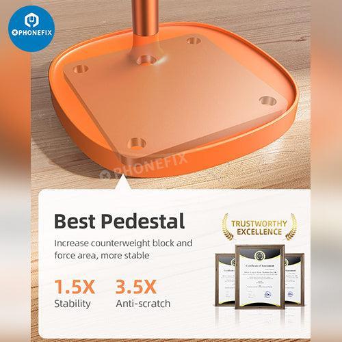 Blue multi-function adjustable metal stand holder for phones and tablets, designed by PHONEFIX for repair and display purposes.