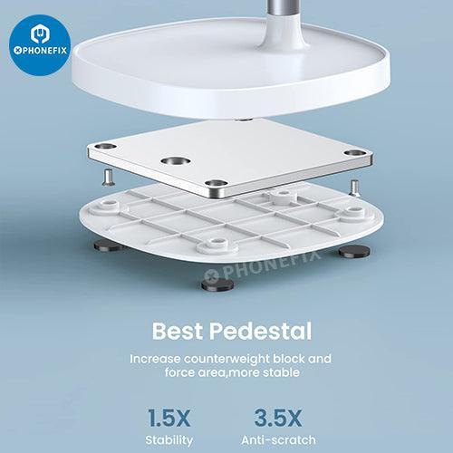 Blue multi-function adjustable metal stand holder for phones and tablets, used for repair and viewing, by PHONEFIX.