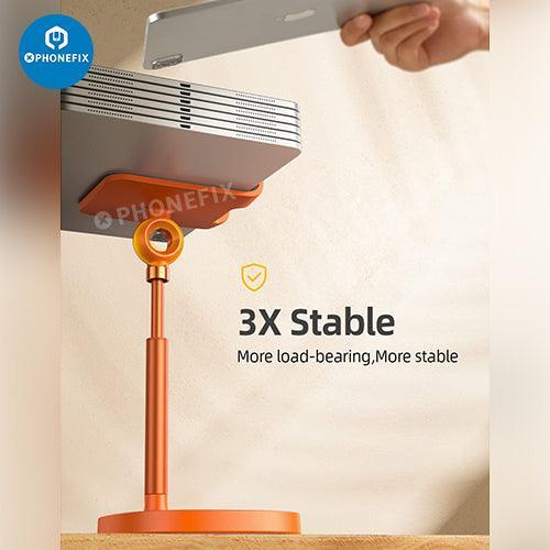 Blue PHONEFIX multi-function adjustable metal stand holder for phone and tablet repair, supporting various device angles.