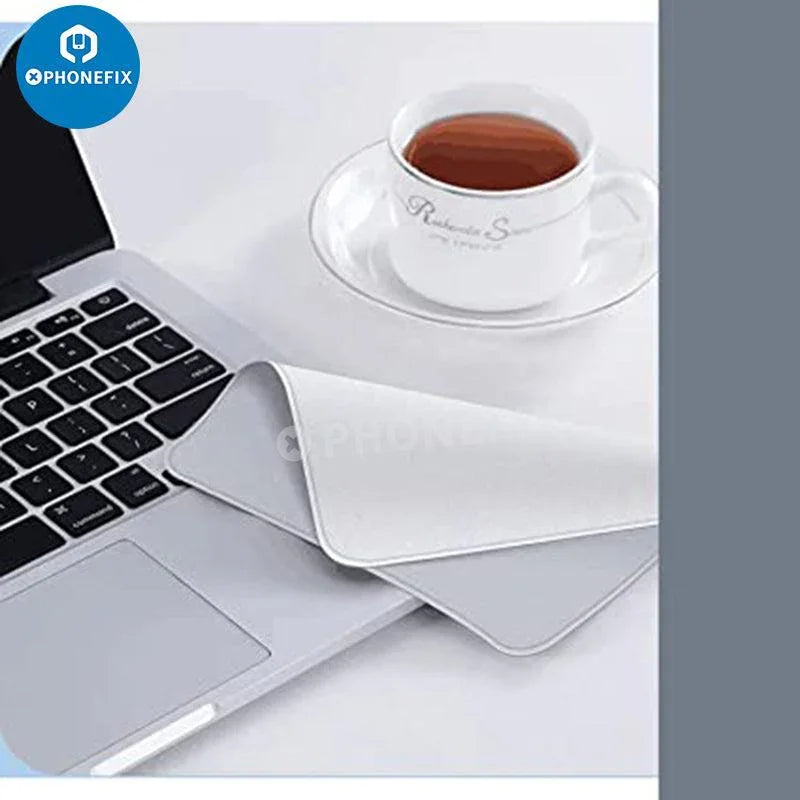 Microfiber polishing cloth for cleaning phone, watch, and tablet screens by PHONEFIX, ideal for gentle screen maintenance.