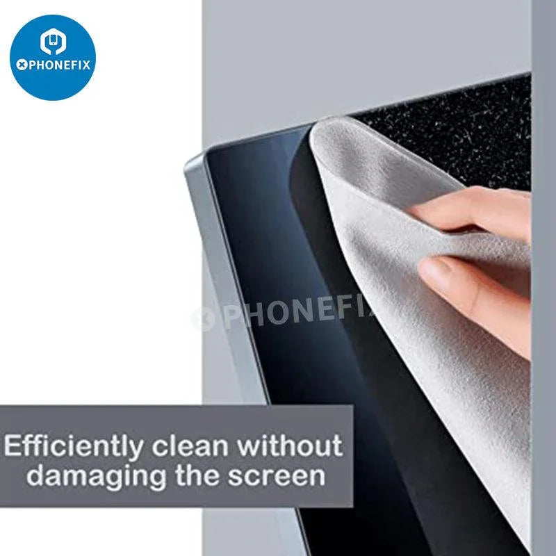Microfiber polishing cloth from PHONEFIX for cleaning phone, watch, tablet, and PC screens, gentle and effective screen cleaning tool.