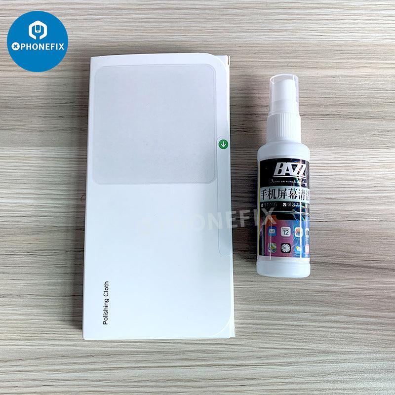 Microfiber polishing cloth for phone, watch, and tablet screens, branded PHONEFIX, used for cleaning and screen maintenance.