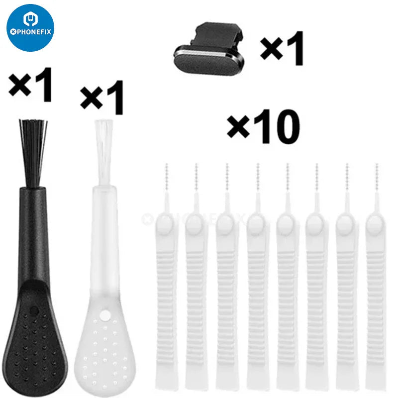 PHONEFIX 13-in-1 phone charging port dust plug and keyboard cleaning tool kit for smartphone and PC accessories.