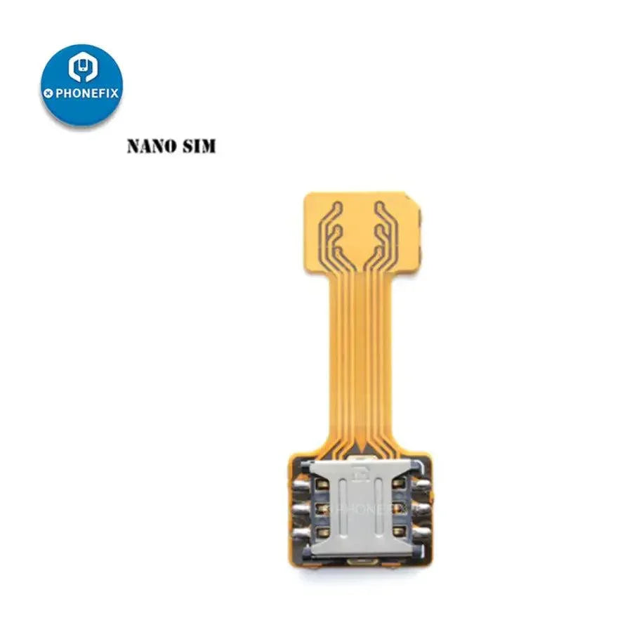 PHONEFIX dual SIM slot extension cable for nano, micro, and mini SD cards, flexible phone accessory for easy data transfer.