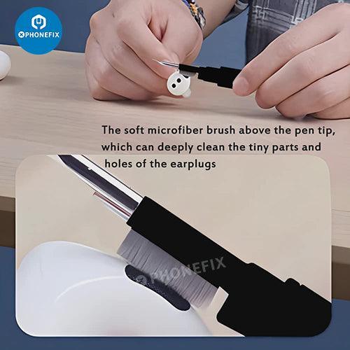 Stylo de nettoyage PHONEFIX avec brosse douce pour AirPods, téléphone et ordinateur portable, conçu pour éliminer efficacement la poussière et les débris.