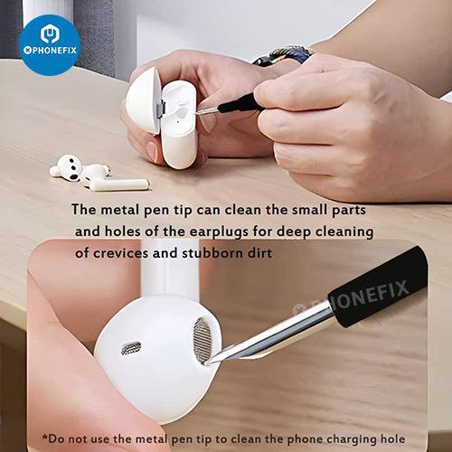 Stylo de nettoyage PhoneFix avec brosse douce pour AirPods, téléphones et ordinateurs portables, kit de nettoyage compact pour l'entretien des appareils électroniques.