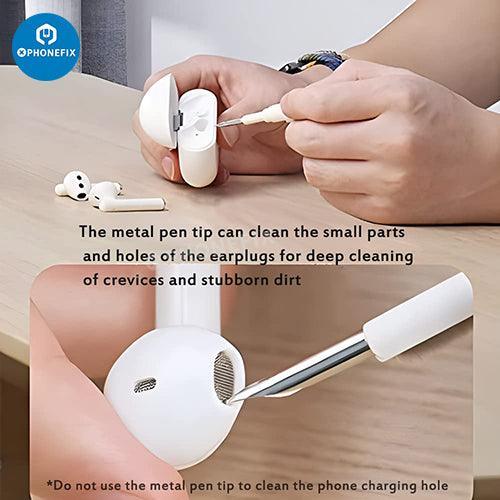 Stylo de nettoyage PHONEFIX avec brosse douce pour AirPods, téléphones et ordinateurs portables, conçu pour un nettoyage précis des appareils électroniques.