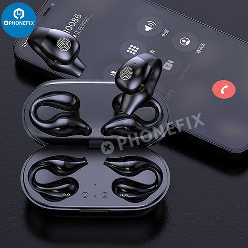 White PHONEFIX S03 wireless Bluetooth sports earplug headset with multifunctional design and in-ear fit for phone accessories.