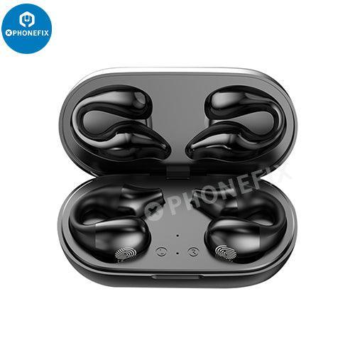White PHONEFIX S03 wireless Bluetooth headset with sports earplug and multifunctional design for phone accessories.