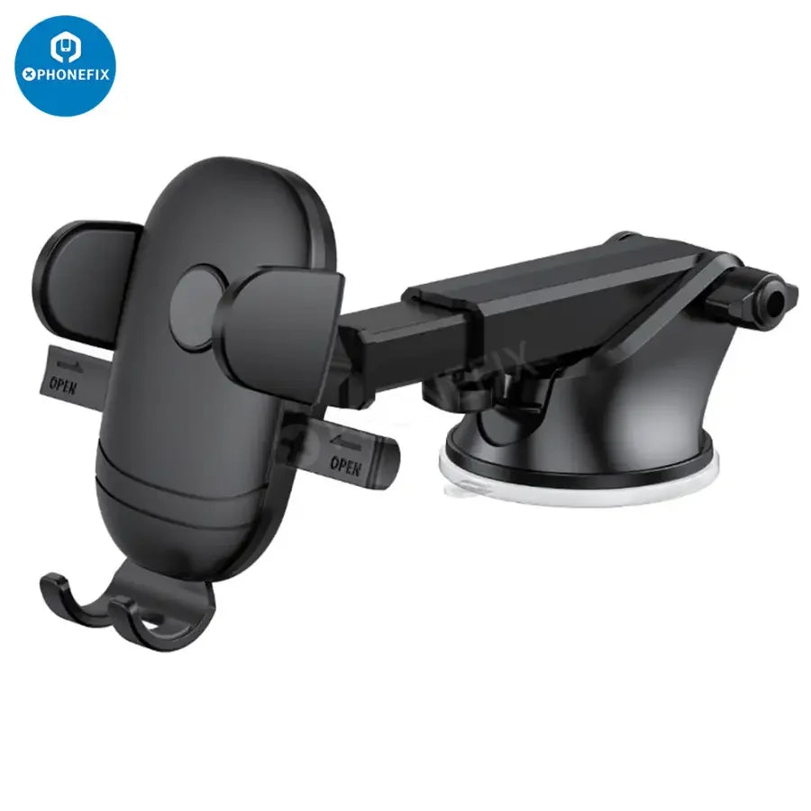 PhoneFIX car phone holder mounted on dashboard air vent with smartphone securely in place for easy access.