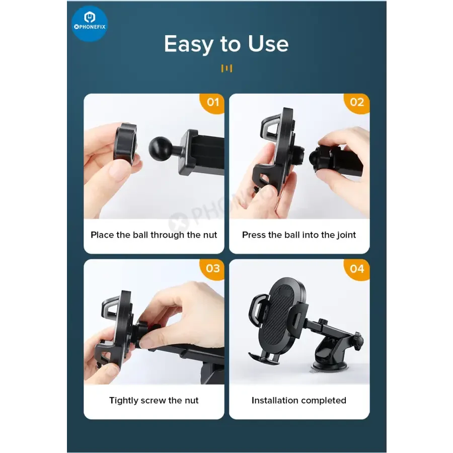 PhoneFIX car phone holder mounted on dashboard air vent for secure smartphone mounting and easy access.