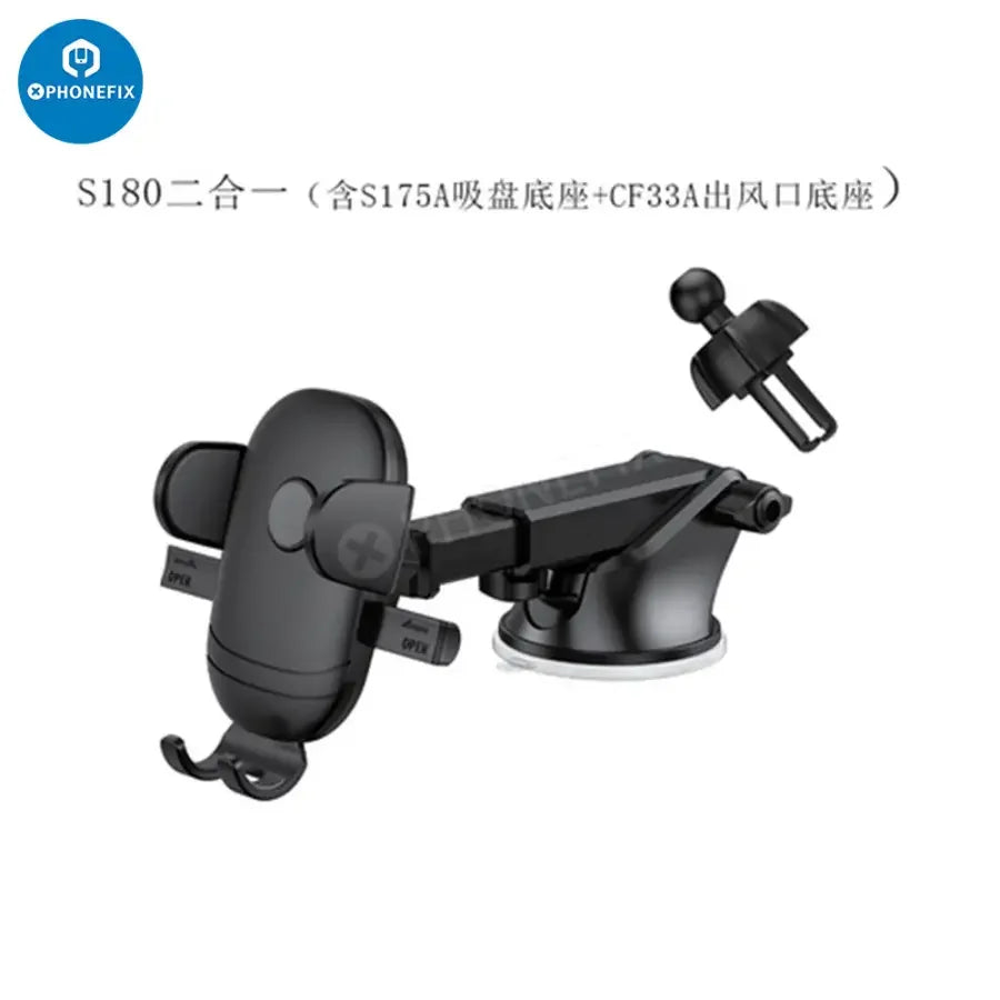 PhoneFIX car phone holder mounted on dashboard air vent for secure smartphone access during driving.