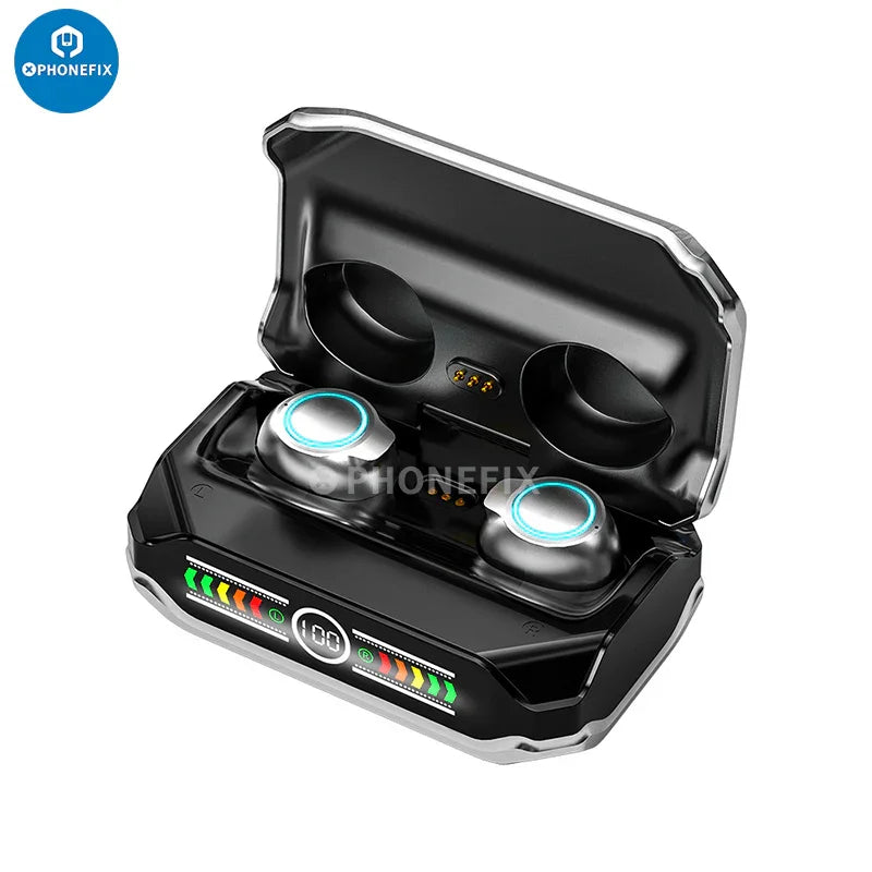 PhoneFix M43 wireless Bluetooth headphones with touch control, compact earphones for phones, in-ear design with sleek finish.