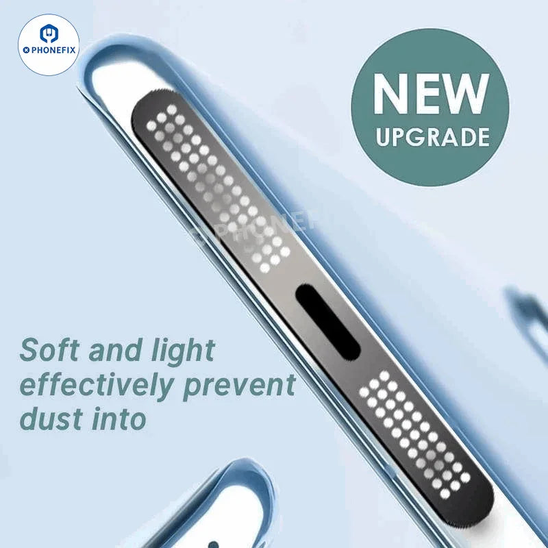 Gold metal speaker dustproof net stickers for iPhone 11 to 16 Pro Max, designed to protect speaker openings from dust and debris.
