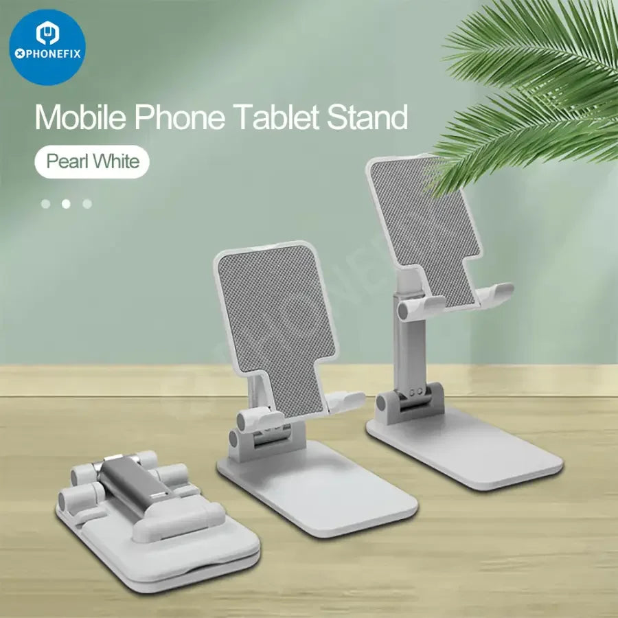 PHONEFIX foldable aluminum alloy tablet and phone holder stand, desktop bracket with adjustable design for convenient device support.
