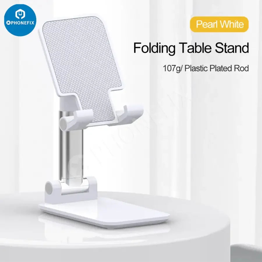 Aluminum alloy foldable phone and tablet holder stand with adjustable desktop bracket by PHONEFIX.