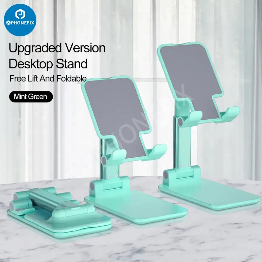PHONEFIX foldable aluminum alloy tablet and phone holder stand, desktop bracket for hands-free viewing and support.