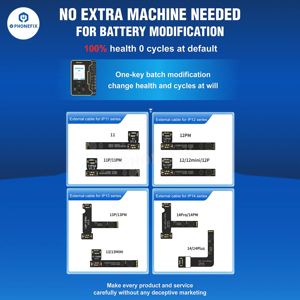 PHONEFIX AWESHINE FC01 mobile phone programmer for iPhone batteries, with battery read and write adaptor.