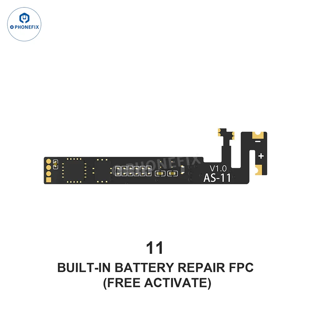 PHONEFIX AWESHINE FC01 mobile phone programmer for iPhone battery, displaying battery read/write adaptor on a tech device.
