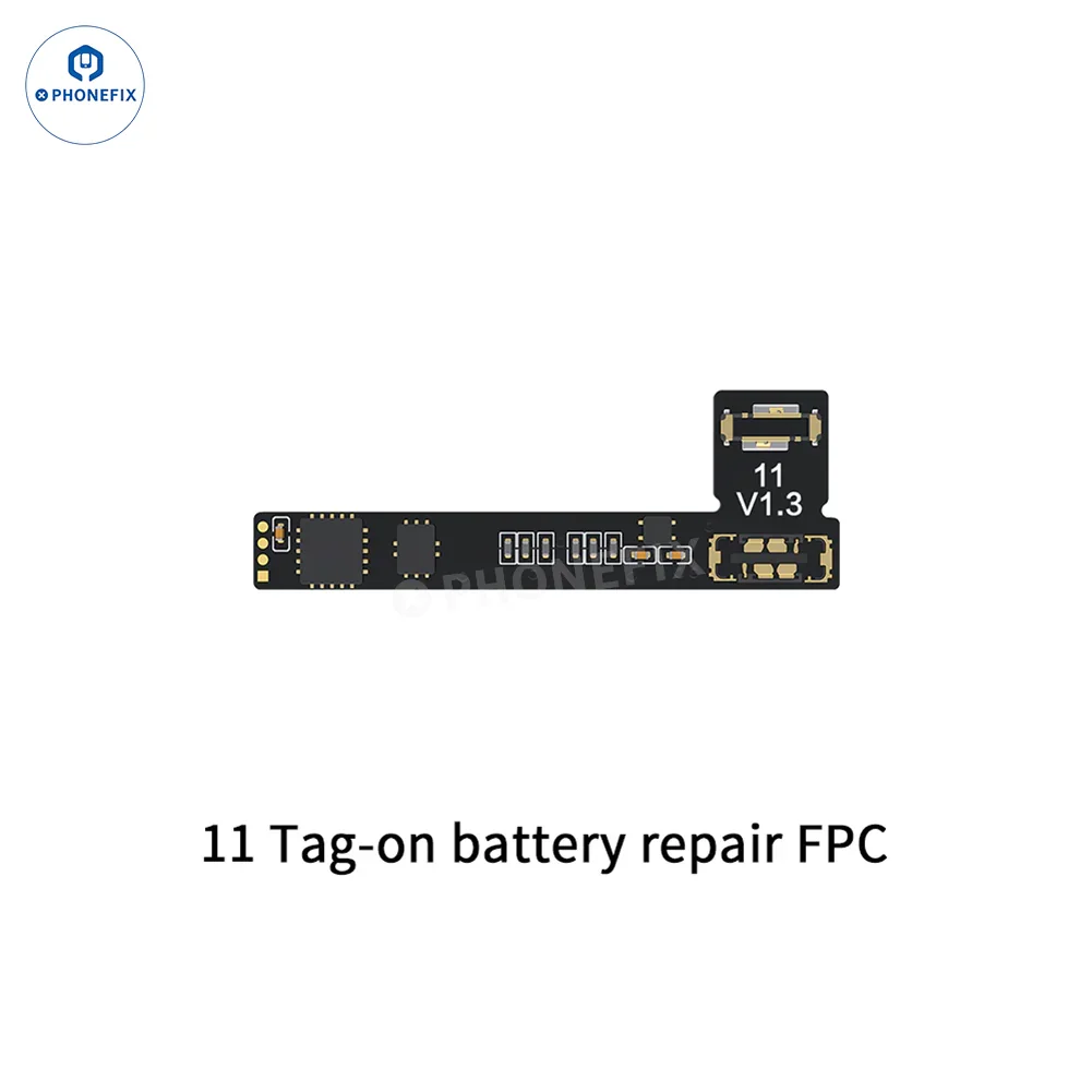 PHONEFIX AWESHINE FC01 mobile phone programmer for iPhone battery, showing device connected with battery read and write adaptor.