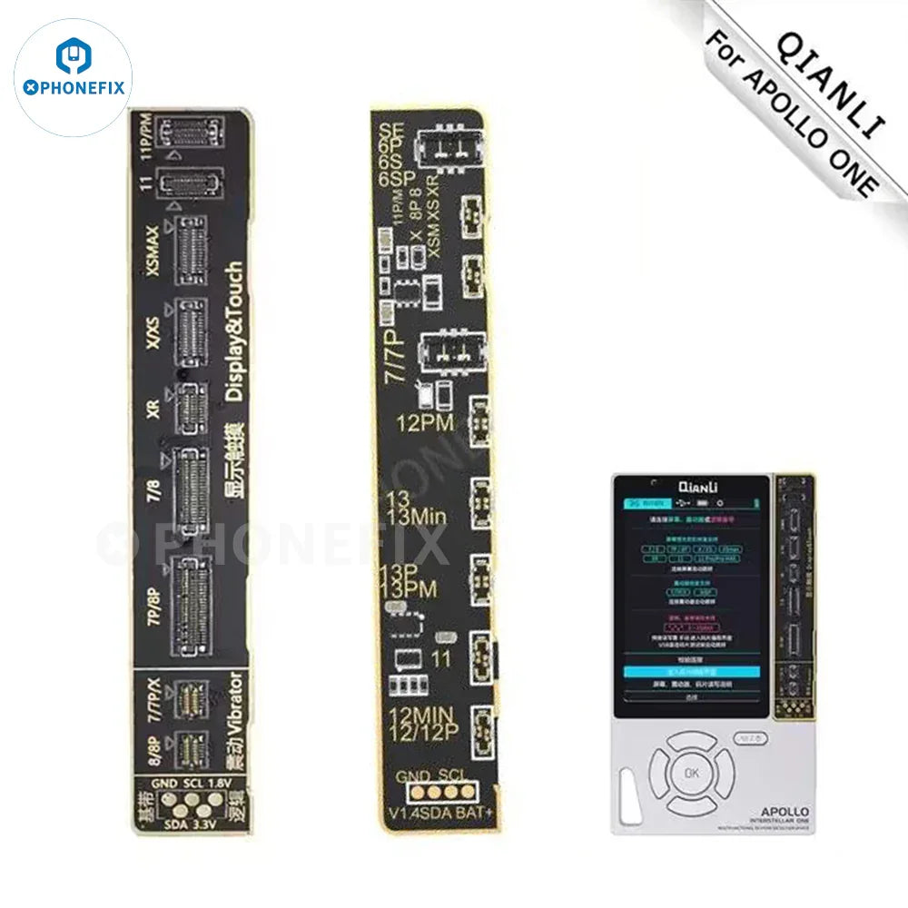 PHONEFIX Qianli APOLLO Programmer for iPhone 6-13 Pro Max battery and True Tone calibration, used for phone repair and diagnostics.